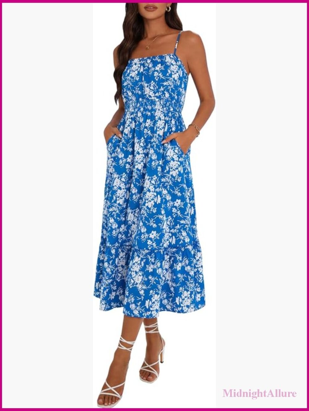 Women's Summer Maxi Dress with Pockets Spaghetti Straps Smocked Boho Vacation